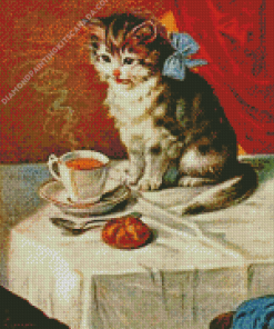 Cat Tea Cup Art Diamond Painting