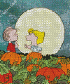 Sally And Charlie Brown In Pumpkin Field Diamond Painting