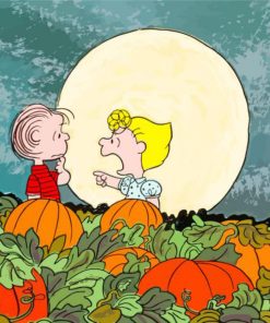 Sally And Charlie Brown In Pumpkin Field Diamond Painting