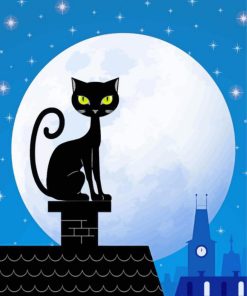Moon And Black Cat Diamond Painting