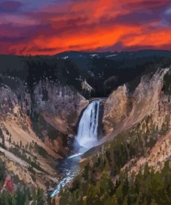 Yellowstone National Park Waterfall Sunset Diamond Painting