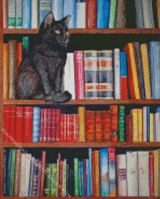 Cat On Bookshelf Diamond Painting