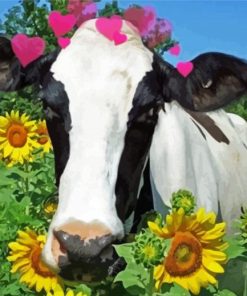 Cow with Sunflowers Art Diamond Painting