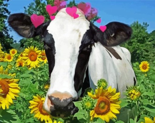 Cow with Sunflowers Art Diamond Painting