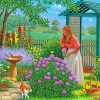 Girl And Cat In Garden Diamond Painting