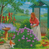 Girl And Cat In Garden Diamond Painting