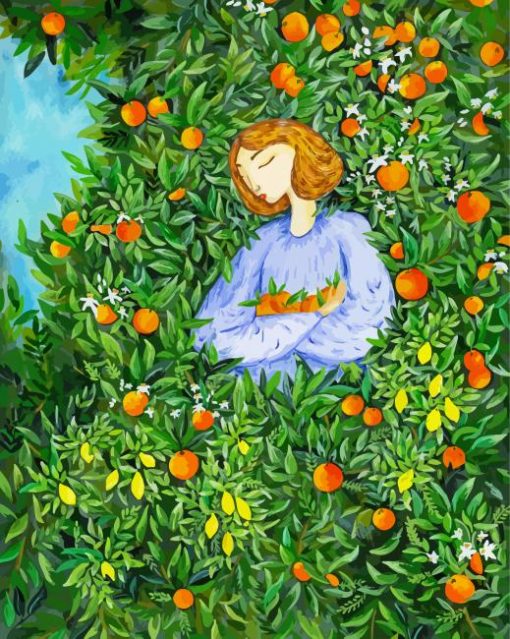 Girl In The Orange Orchard Diamond Painting