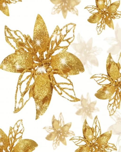 Gold And White Flowers Diamond Painting