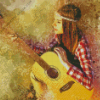 Hippie Girl Playing Guitar Art Diamond Painting