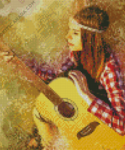 Hippie Girl Playing Guitar Art Diamond Painting