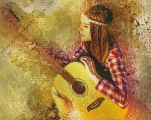 Hippie Girl Playing Guitar Art Diamond Painting