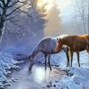 Horses in Forest Snow Diamond Painting