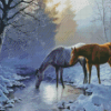 Horses in Forest Snow Diamond Painting