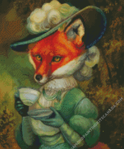 Lady Fox with Coffee Diamond Painting