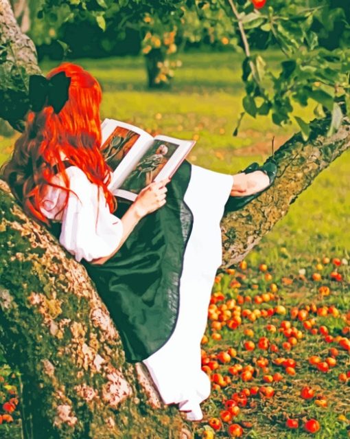 Lonely Girl Reading Book In Garden Diamond Painting