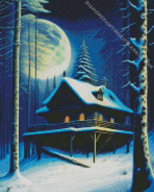 Moonlight Cabin Diamond Painting