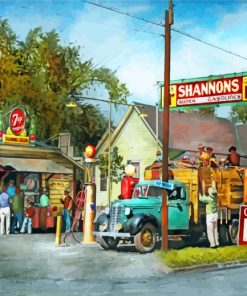 Old Gas Station Truck Diamond Painting