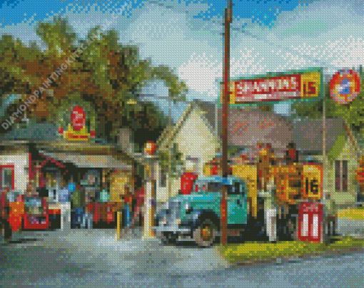 Old Gas Station Truck Diamond Painting