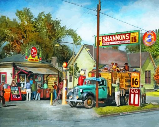 Old Gas Station Truck Diamond Painting