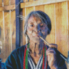 Old Woman Smoking Pipe Diamond Painting