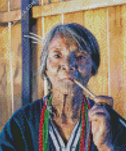 Old Woman Smoking Pipe Diamond Painting