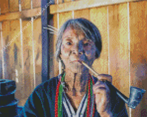 Old Woman Smoking Pipe Diamond Painting