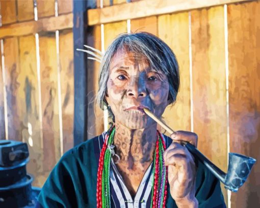 Old Woman Smoking Pipe Diamond Painting