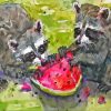 Raccoons Eating Watermelon Diamond Painting