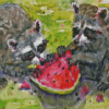 Raccoons Eating Watermelon Diamond Painting