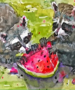 Raccoons Eating Watermelon Diamond Painting