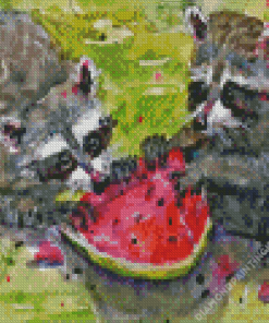 Raccoons Eating Watermelon Diamond Painting