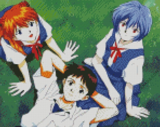 Shinji With Asuka And Rei Diamond Painting