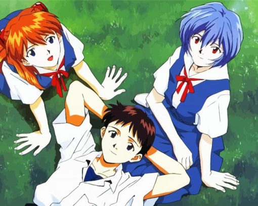 Shinji With Asuka And Rei Diamond Painting