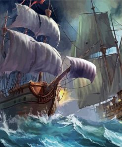 Ships in a Storm Pirates Diamond Painting