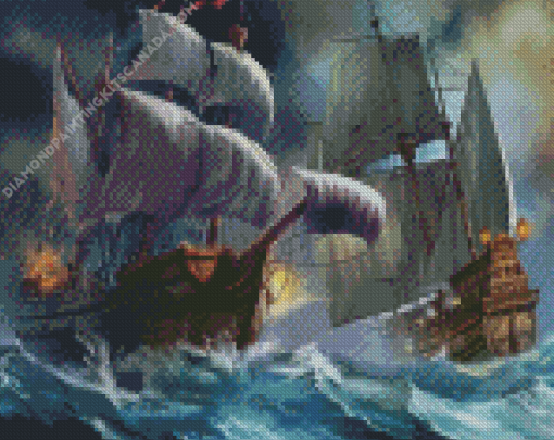 Ships in a Storm Pirates Diamond Painting