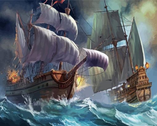 Ships in a Storm Pirates Diamond Painting