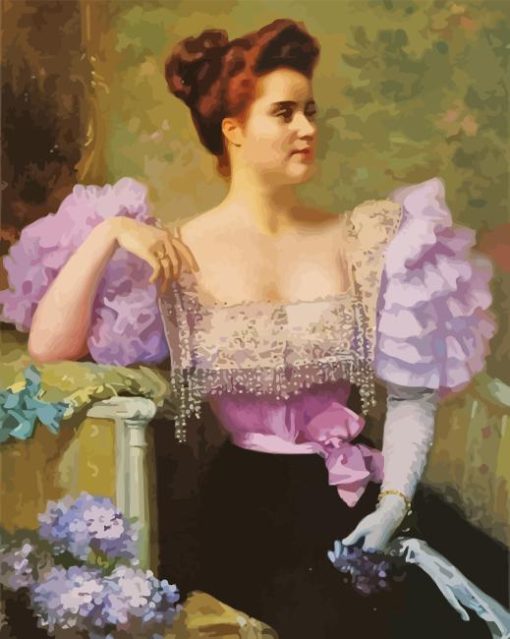 Victorian Woman And Lilacs Diamond Painting