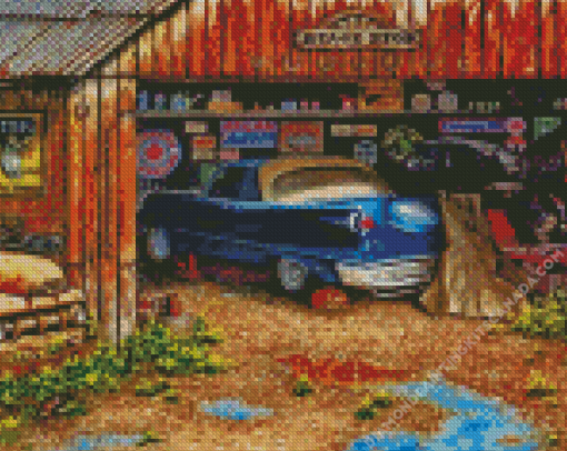 Vintage Car Garage Diamond Painting