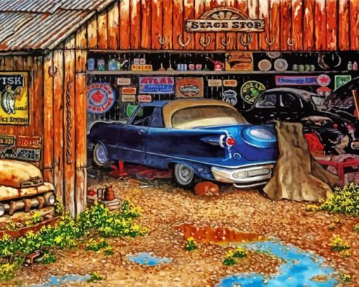 Vintage Car Garage Diamond Painting