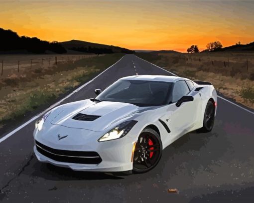 White Chevy Stingray Diamond Painting