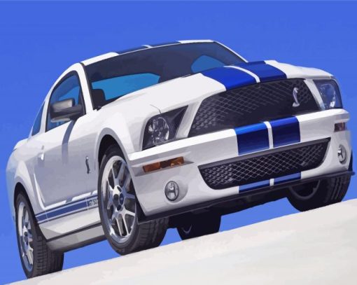 White And Blue Mustang Diamond Painting