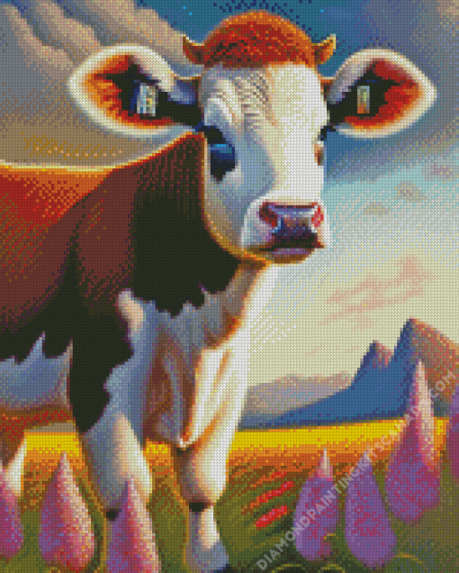 Flower Cow Diamond Painting