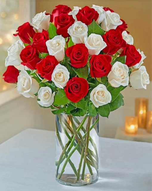 Beautiful Red White Roses Diamond Painting