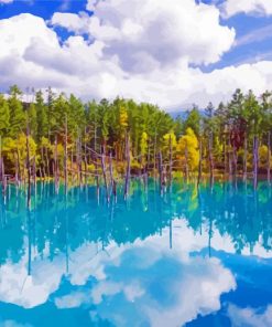 Blue Pond Hokkaido Landscape Diamond Painting