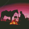 Cowboy Scene Sunset Silhouette Diamond Painting