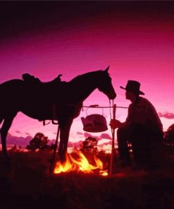 Cowboy Scene Sunset Silhouette Diamond Painting