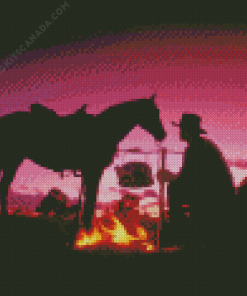 Cowboy Scene Sunset Silhouette Diamond Painting