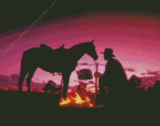 Cowboy Scene Sunset Silhouette Diamond Painting