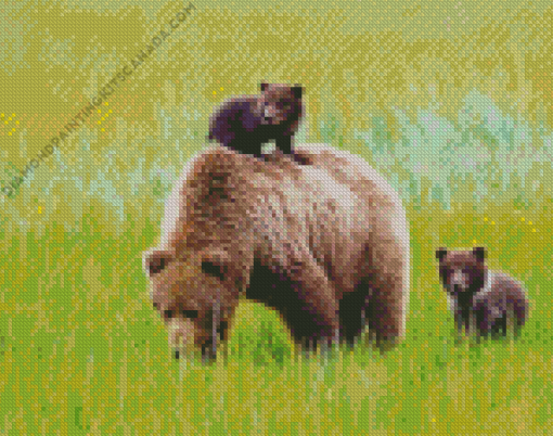 Cute Mama Bear And Cubs Diamond Painting