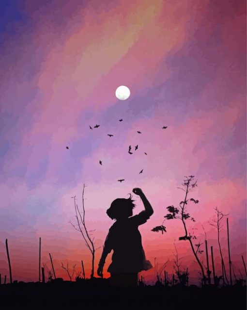 Full Moon Girl Silhouette Diamond Painting